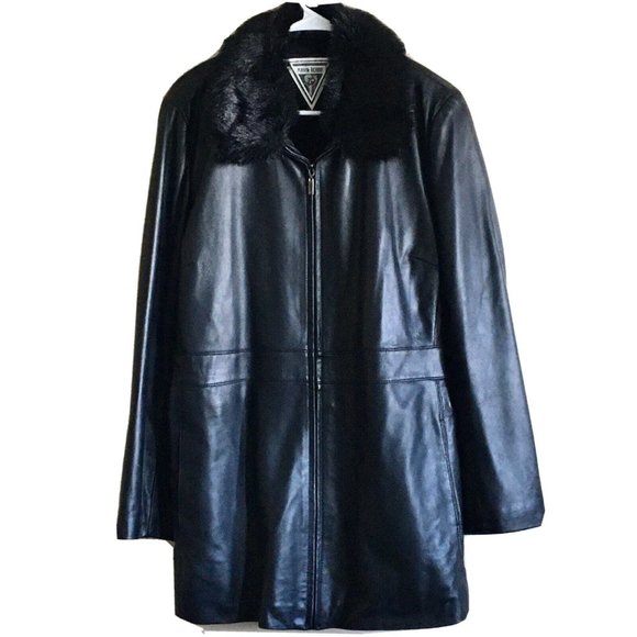 Marvin Richards Women’s Black Genuine Leather Faux Fur Trim Jacket Size‎ Large - Picture 1 of 12